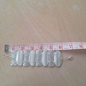 Mordern Italian Fashion Wide Textured Linked Sterling Silver Bracelet Signed JCM